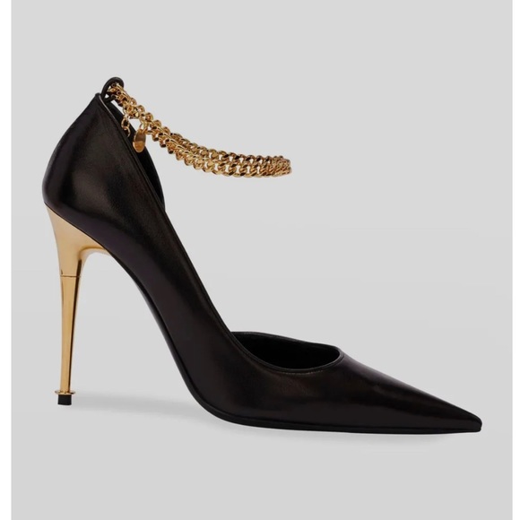 TOM FORD d’Orsay Pump with Gold Engraved Ankle Chains - Picture 1 of 16